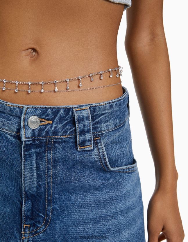 plata Bershka mujer cadena de cuerpo con pedrería 806J6B1911