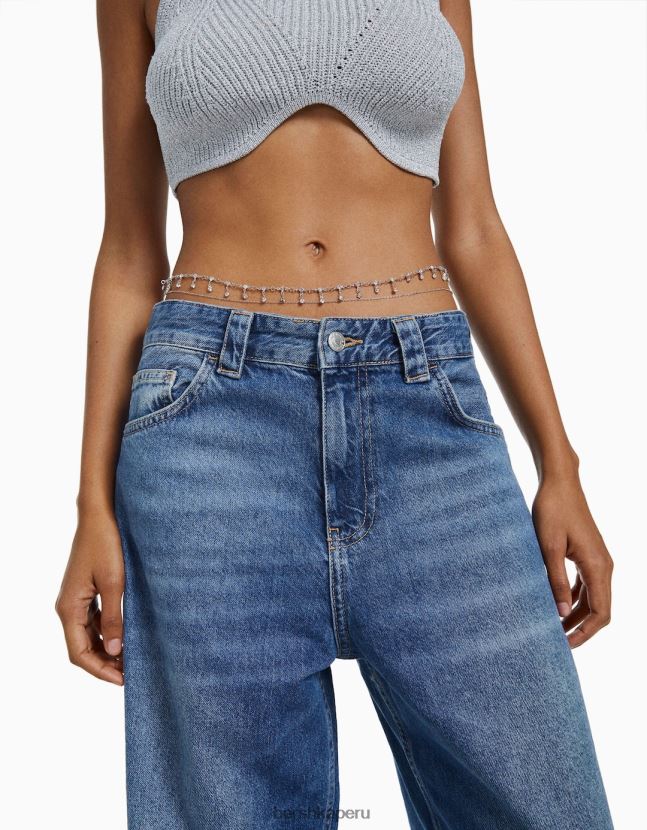 plata Bershka mujer cadena de cuerpo con pedrería 806J6B1911