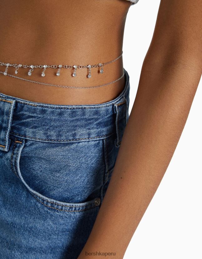 plata Bershka mujer cadena de cuerpo con pedrería 806J6B1911