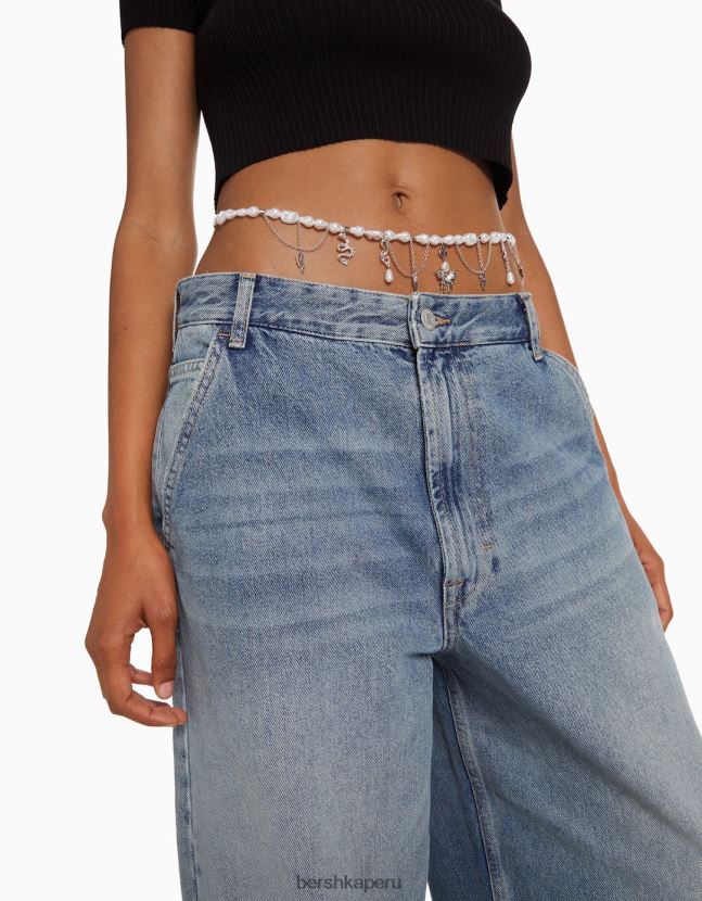 plata Bershka mujer cadena de vientre con cuentas de perlas y dijes 806J6B2440