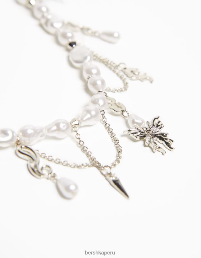 plata Bershka mujer cadena de vientre con cuentas de perlas y dijes 806J6B2440