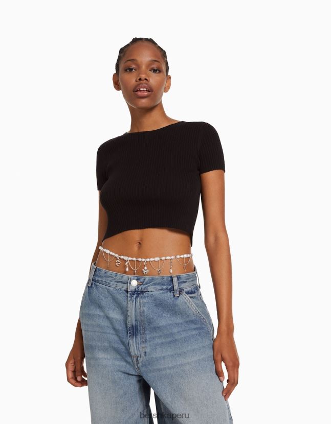 plata Bershka mujer cadena de vientre con cuentas de perlas y dijes 806J6B2440