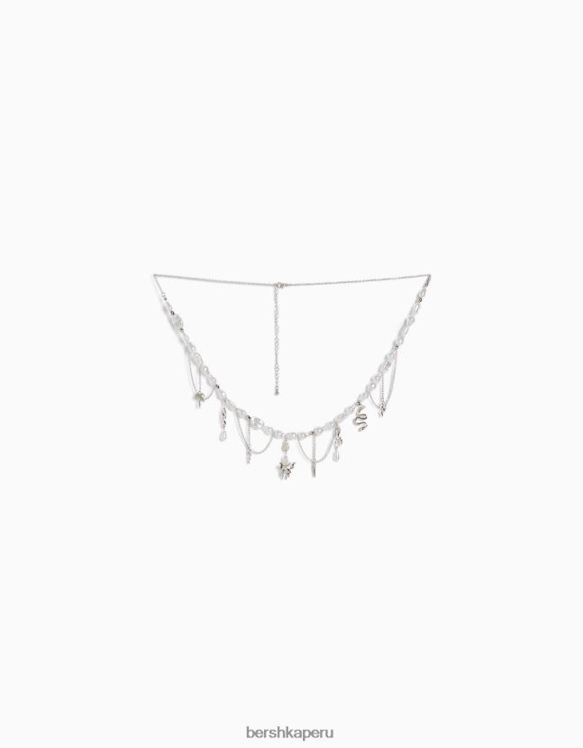 plata Bershka mujer cadena de vientre con cuentas de perlas y dijes 806J6B2440