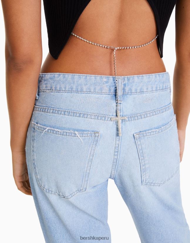 plata Bershka mujer cadena de vientre de diamantes de imitación con cruz 806J6B1910