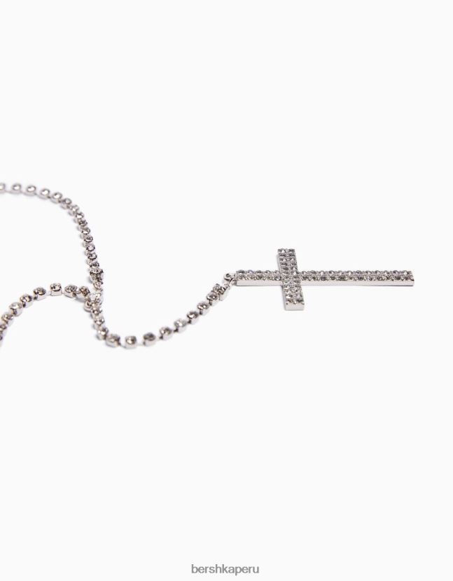 plata Bershka mujer cadena de vientre de diamantes de imitación con cruz 806J6B1910