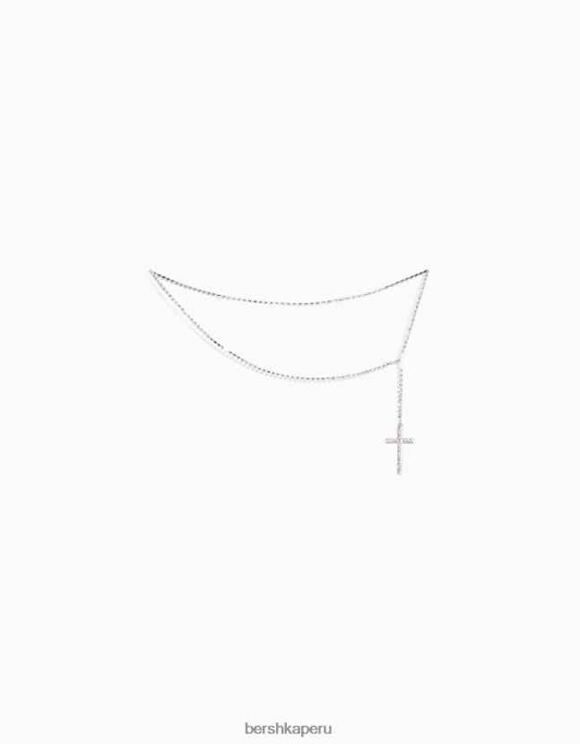 plata Bershka mujer cadena de vientre de diamantes de imitación con cruz 806J6B1910