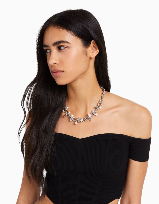 plata Bershka mujer collar de perlas de imitación 806J6B2534