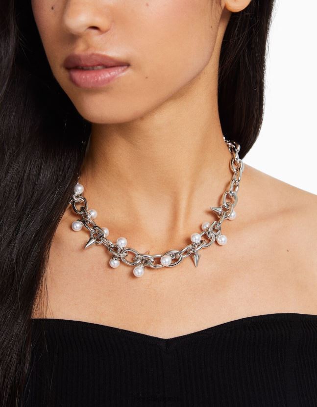 plata Bershka mujer collar de perlas de imitación 806J6B2534