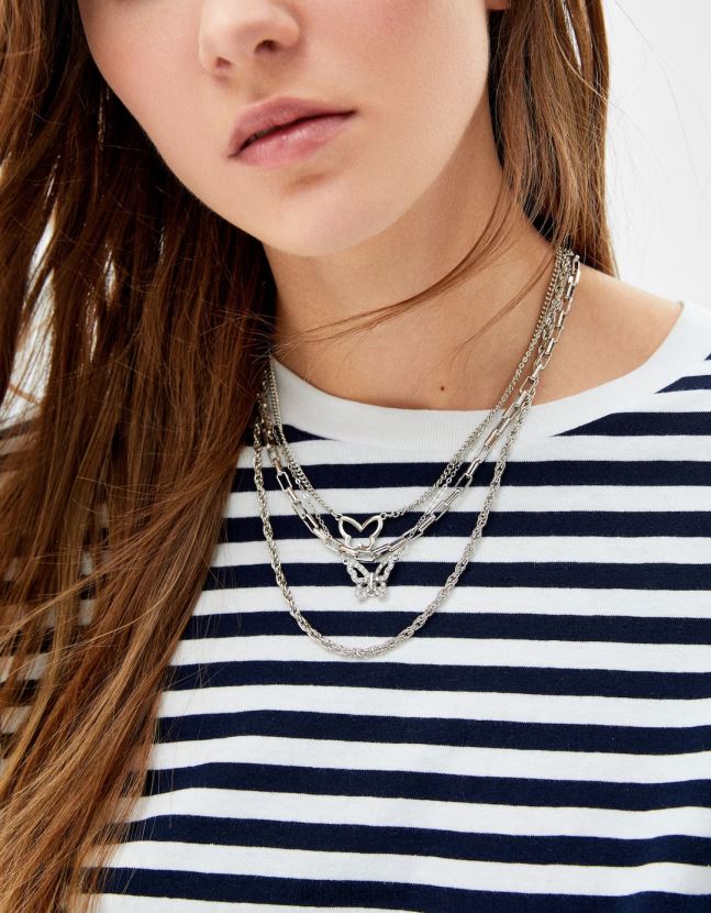 plata Bershka mujer juego de 4 collares de cadena con colgante de mariposa 806J6B2453