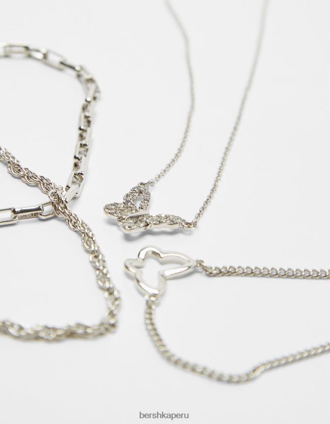 plata Bershka mujer juego de 4 collares de cadena con colgante de mariposa 806J6B2453