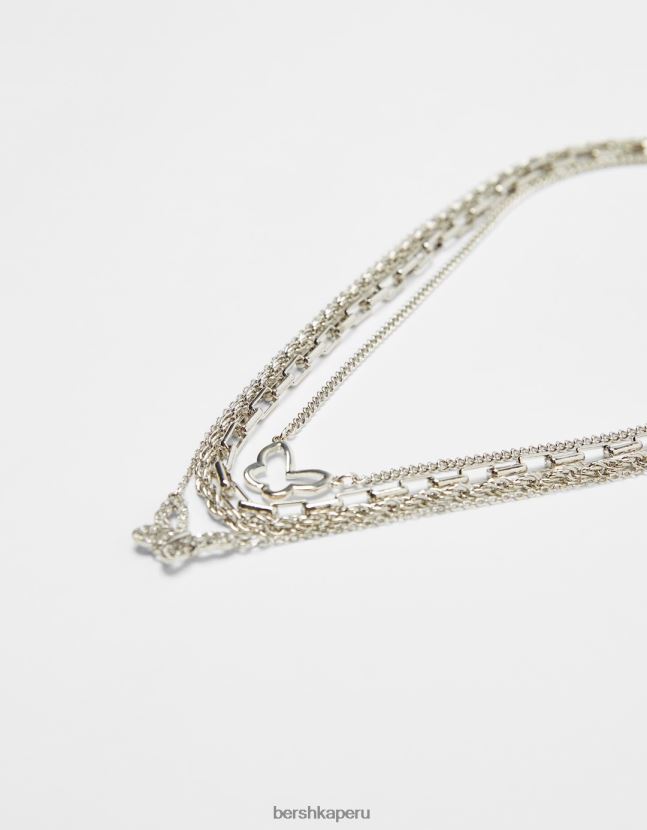 plata Bershka mujer juego de 4 collares de cadena con colgante de mariposa 806J6B2453