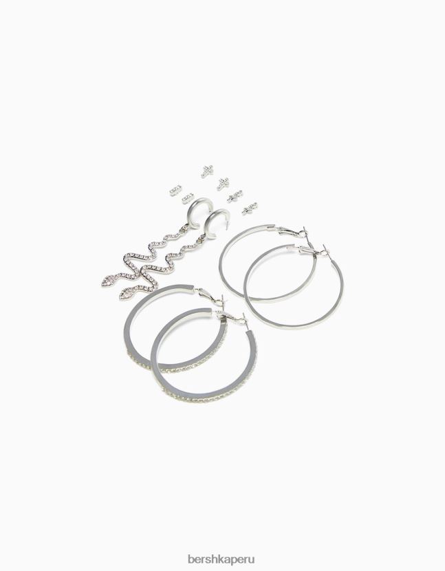 plata Bershka mujer juego de 6 pares de pendientes de aro con cruz en cascada 806J6B2462