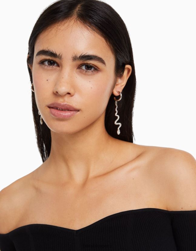plata Bershka mujer juego de 6 pares de pendientes de aro con cruz en cascada 806J6B2462