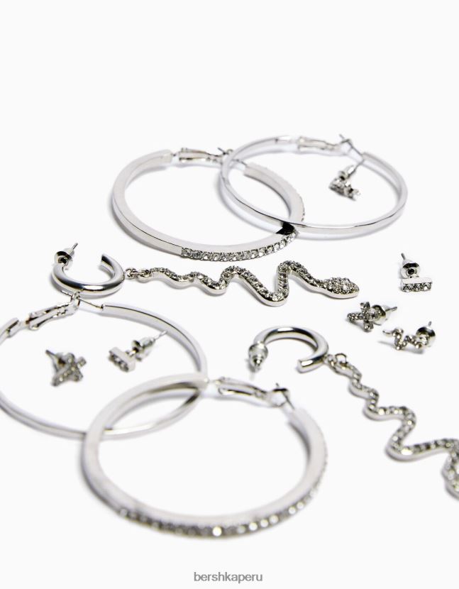 plata Bershka mujer juego de 6 pares de pendientes de aro con cruz en cascada 806J6B2462