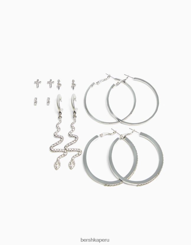 plata Bershka mujer juego de 6 pares de pendientes de aro con cruz en cascada 806J6B2462