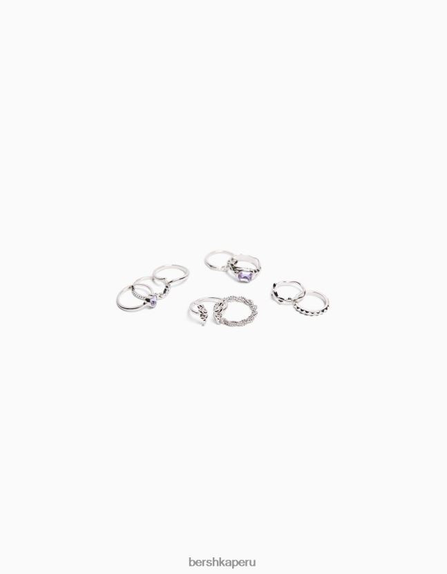 plata Bershka mujer juego de 9 anillos algunos con piedras preciosas 806J6B2467