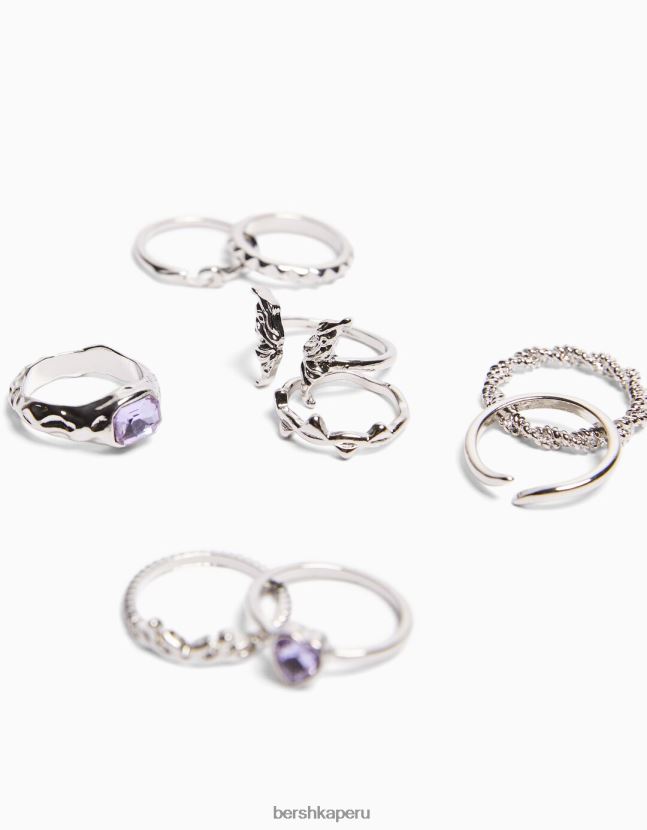 plata Bershka mujer juego de 9 anillos algunos con piedras preciosas 806J6B2467
