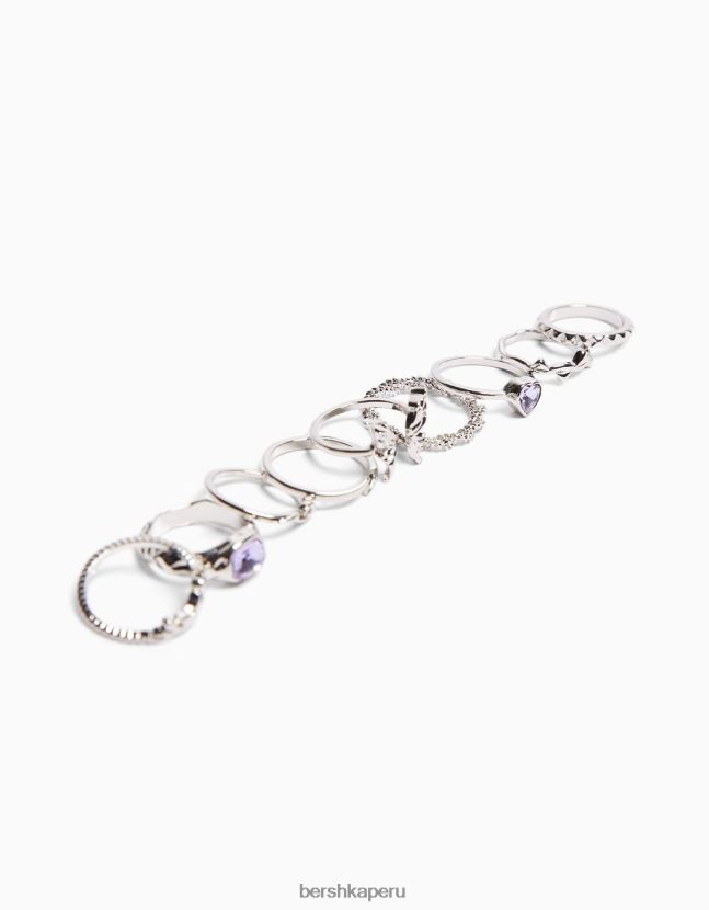 plata Bershka mujer juego de 9 anillos algunos con piedras preciosas 806J6B2467
