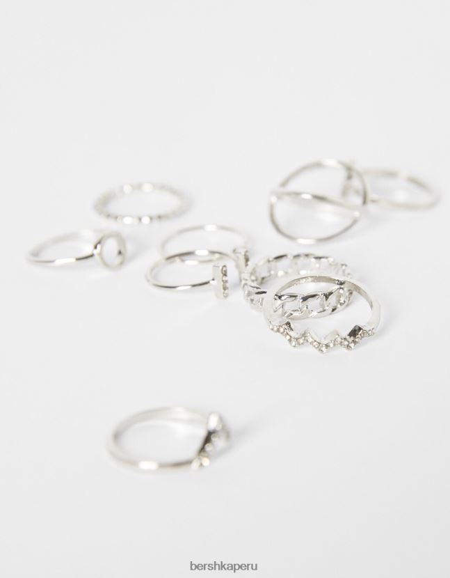 plata Bershka mujer juego de 9 anillos algunos con piedras preciosas 806J6B2518