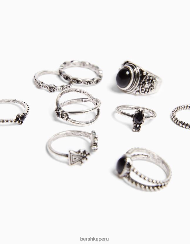 plata Bershka mujer juego de 9 anillos boho 806J6B2486