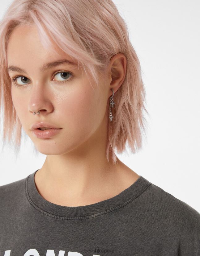 plata Bershka mujer juego de 9 pares de pendientes de cruz 806J6B2515