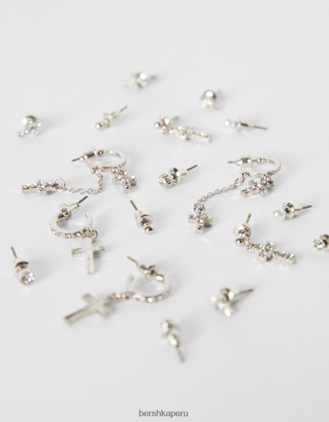 plata Bershka mujer juego de 9 pares de pendientes de cruz 806J6B2515