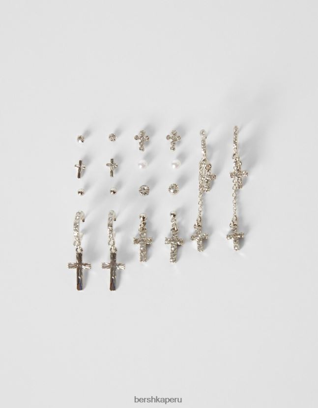 plata Bershka mujer juego de 9 pares de pendientes de cruz 806J6B2515