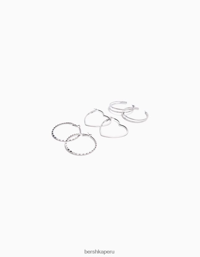 plata Bershka mujer pack de 3 aros finos corazón 806J6B2525