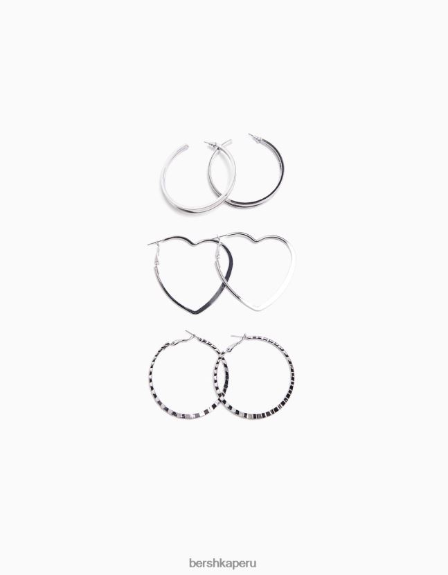 plata Bershka mujer pack de 3 aros finos corazón 806J6B2525