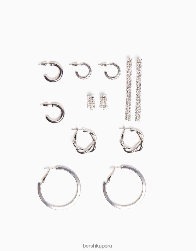 plata Bershka mujer pack de 6 pendientes de aro con pedrería en cascada 806J6B2527