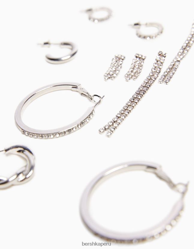 plata Bershka mujer pack de 6 pendientes de aro con pedrería en cascada 806J6B2527