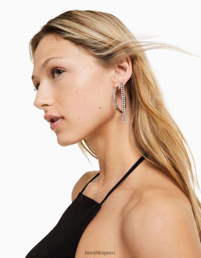 plata Bershka mujer pack de 6 pendientes de aro con pedrería en cascada 806J6B2527