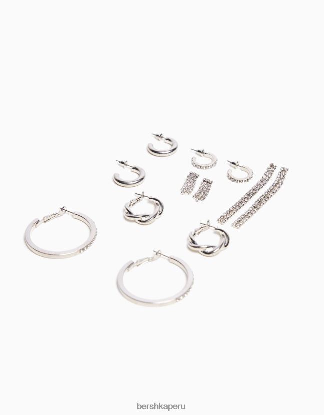 plata Bershka mujer pack de 6 pendientes de aro con pedrería en cascada 806J6B2527