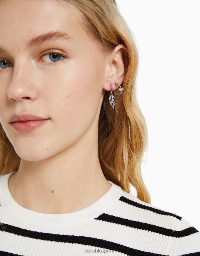plata Bershka mujer pack de 9 pendientes vanguardistas 806J6B2516