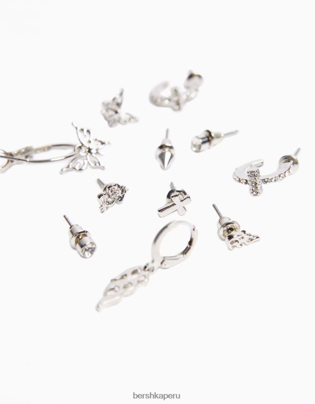plata Bershka mujer pack de 9 pendientes vanguardistas 806J6B2516