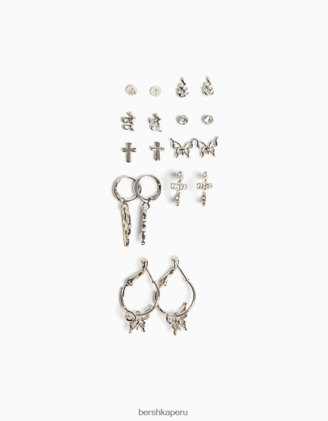 plata Bershka mujer pack de 9 pendientes vanguardistas 806J6B2516