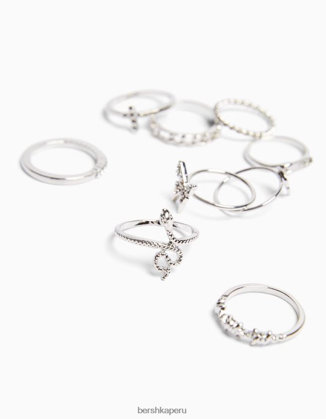 plata Bershka mujer paquete de 9 anillos vanguardistas 806J6B2452