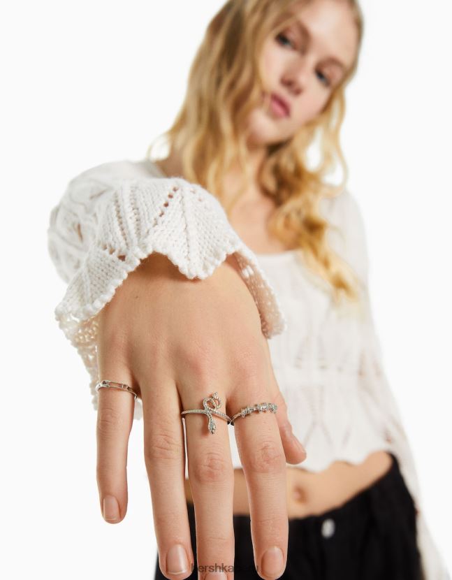 plata Bershka mujer paquete de 9 anillos vanguardistas 806J6B2452