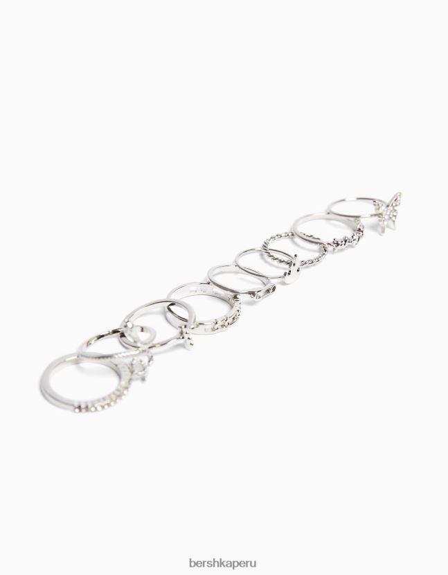 plata Bershka mujer paquete de 9 anillos vanguardistas 806J6B2452