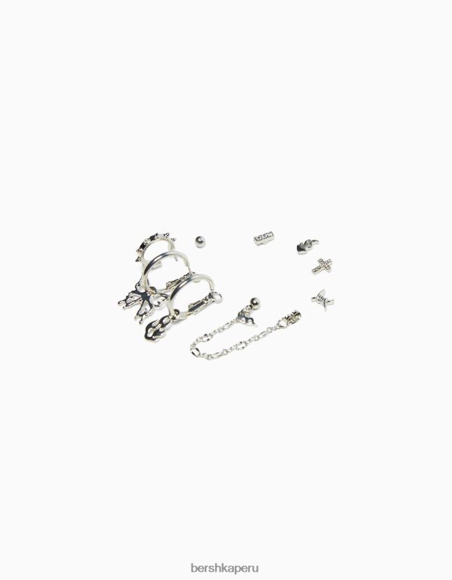 plata Bershka mujer paquete de 9 aretes ear cuff vanguardistas 806J6B2469