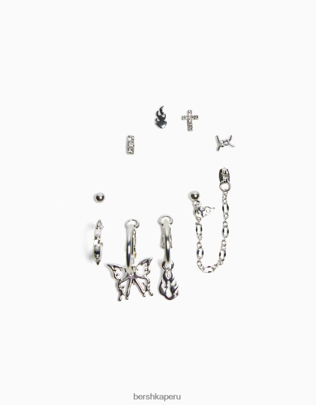 plata Bershka mujer paquete de 9 aretes ear cuff vanguardistas 806J6B2469