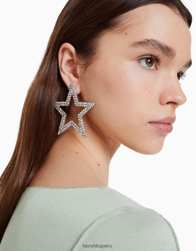 plata Bershka mujer pendientes de estrella de diamantes de imitación 806J6B1865