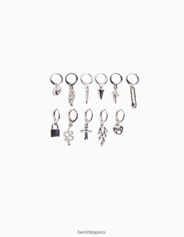 plata Bershka mujer set de 11 aretes ear cuff con cruz de serpiente y detalles de pinchos 806J6B2460