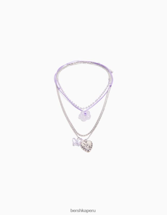 plata Bershka mujer set de 4 collares de cuerda con dije de flor y detalle de mariposa 806J6B2447