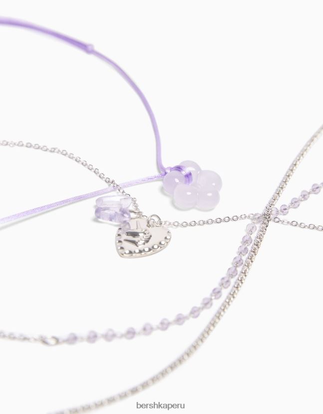 plata Bershka mujer set de 4 collares de cuerda con dije de flor y detalle de mariposa 806J6B2447