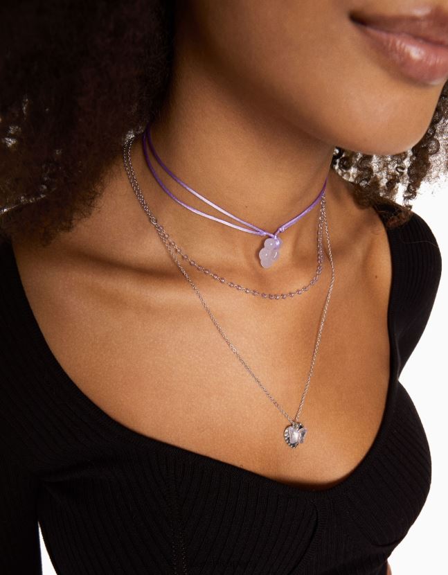 plata Bershka mujer set de 4 collares de cuerda con dije de flor y detalle de mariposa 806J6B2447