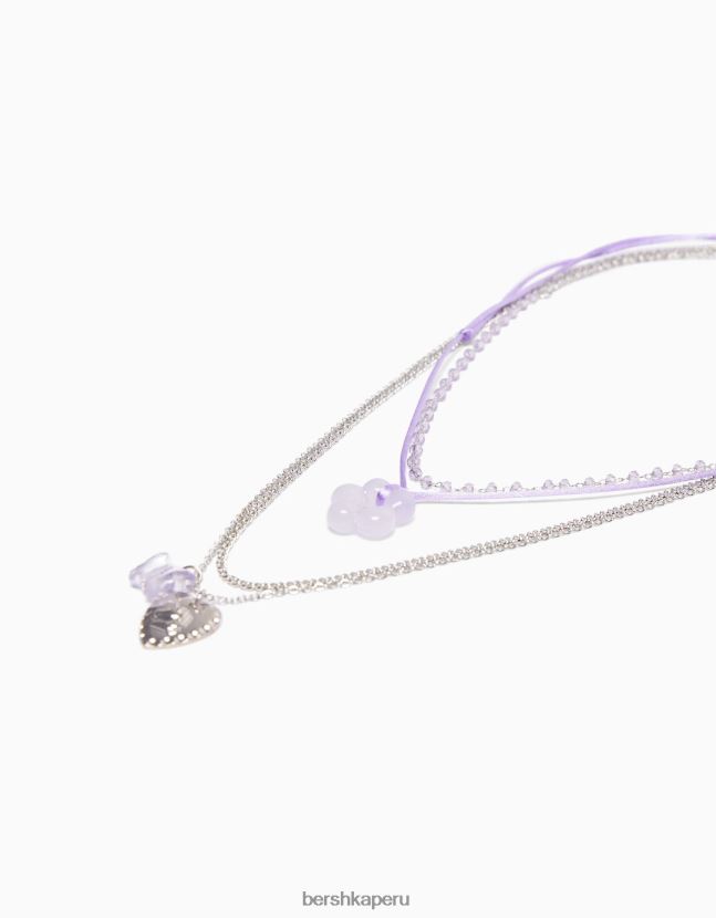 plata Bershka mujer set de 4 collares de cuerda con dije de flor y detalle de mariposa 806J6B2447