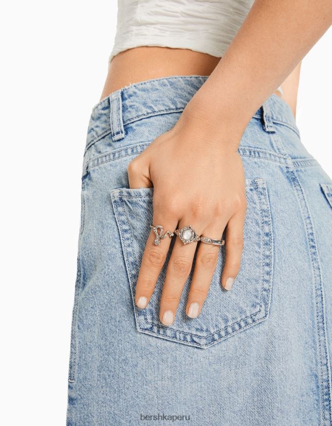 plata Bershka mujer set de 8 anillos boho con cruces 806J6B2461