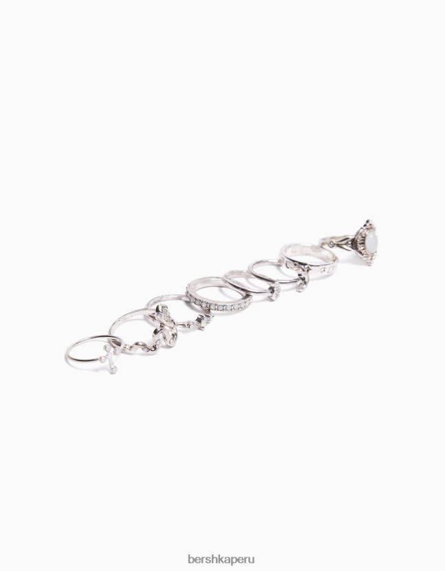 plata Bershka mujer set de 8 anillos boho con cruces 806J6B2461