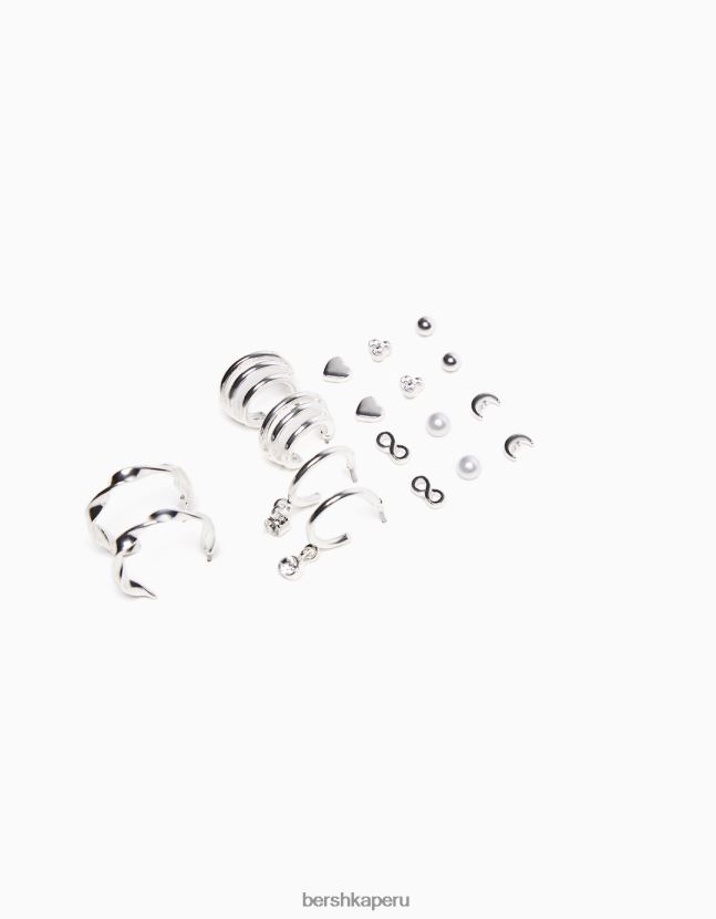 plata Bershka mujer set de 9 aretes minimalistas 806J6B2468